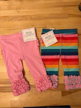 Ann Loren Pink Ruffle Hem Leggings & Rainbow Stripe Ruffle Cuff Leggings